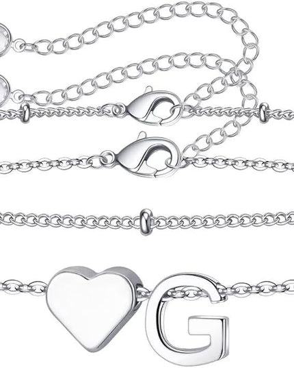 M MOOHAM Valentines Day Gifts for Kids Teen Girls -14K-Gold-Plated Heart Initial A-Z Bracelets for Women Girl Dainty Gold Bracelets Birthday Valentines Gifts for Women Her Teenage Girls Kid Teen Gift