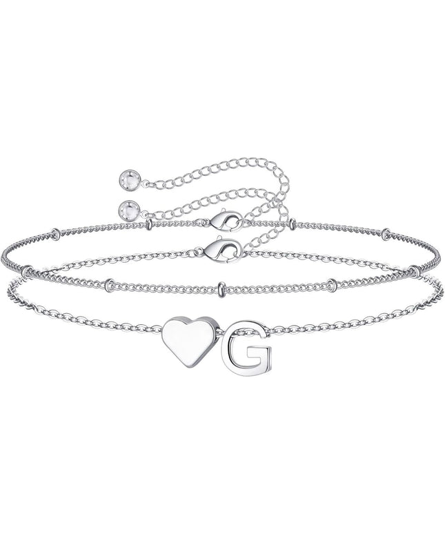 M MOOHAM Valentines Day Gifts for Kids Teen Girls -14K-Gold-Plated Heart Initial A-Z Bracelets for Women Girl Dainty Gold Bracelets Birthday Valentines Gifts for Women Her Teenage Girls Kid Teen Gift