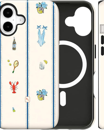 Magnetic for iPhone 17 Case Cute Frog Stripes Phone Case, Summer Shockproof Slim TPU and Hard PC Protective Phone Cover Compatible with MagSafe Designed for Women Girls