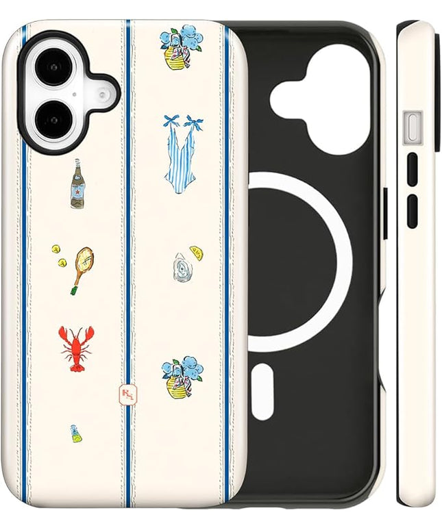 Magnetic for iPhone 17 Case Cute Frog Stripes Phone Case, Summer Shockproof Slim TPU and Hard PC Protective Phone Cover Compatible with MagSafe Designed for Women Girls