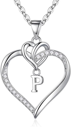 STORUP Christmas Gifts for Women Teen Girls - Heart Initial Necklaces for Women Girls, 14K-Gold-Plated Cubic Zirconia Initial A-Z Pendant Dainty Heart Necklaces for Teen Girl Jewelry Birthday Gifts