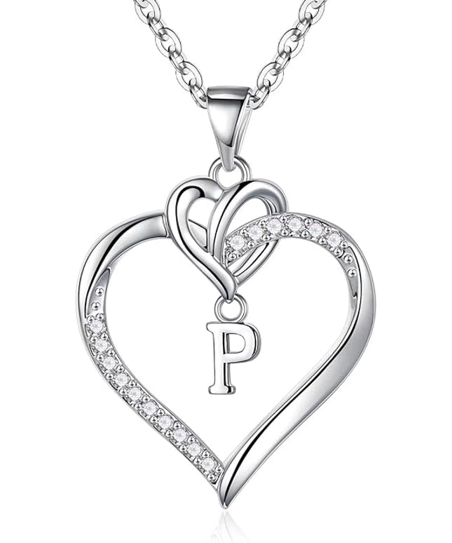 STORUP Christmas Gifts for Women Teen Girls - Heart Initial Necklaces for Women Girls, 14K-Gold-Plated Cubic Zirconia Initial A-Z Pendant Dainty Heart Necklaces for Teen Girl Jewelry Birthday Gifts
