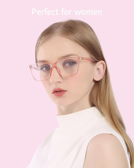 ANRRI Blue Light Blocking Computer Glasses Women Anti Eyestrain UV Filter Lens Lightweight Pink Frame Eyeglasses (Clear Pink)