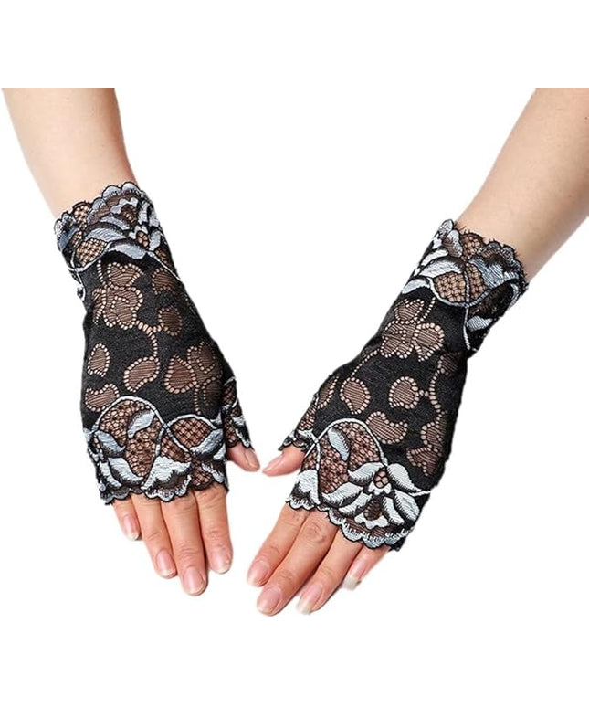 Women's Short Lace Gloves Fingerless for Driving Wedding Wrist Length Bridal Prom Gloves