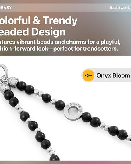 MAGEASY Beaded Phone Charm for Women - Cell Phone Wrist Strap with Teather Tab, Designed for iPhone & Android Phones, Keychain, Camera - Onyx Bloom