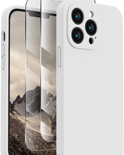 FireNova Designed for iPhone 13 Pro Max Case, Silicone [Camera Protection] Phone Case with [2 Screen Protectors], Soft Anti-Scratch Microfiber Lining Inside, 6.7 inch, White