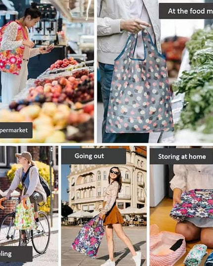 6 Pcs Reusable Shopping Bags, Foldable Grocery Bags in Pocket, Eco-friendly Travel Recycle Shopping Bags,Waterproof and Machine Washable, for Daily Shopping Supplies load