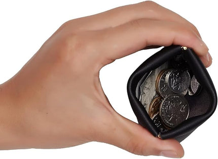 ZYLOXAR Squeeze Coin Purse Genuine Leather Wallet Compact Change Holder Travel Pouch for Women Gift Box (Black)