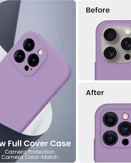 FireNova Designed for iPhone 16 Pro Case, Silicone Upgraded [Camera Protection] Phone Case with [2 Screen Protectors], Soft Anti-Scratch Microfiber Lining Inside, 2024, Light Purple