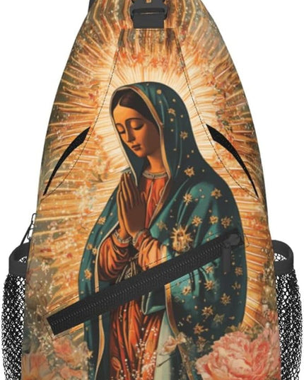 Our Lady of Guadalupe Sling Bag Crossbody Bags Clovers Chest Bag for Travel Hiking for Men Women Flower Mary 6