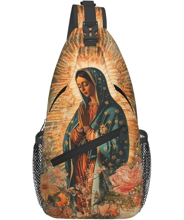 Our Lady of Guadalupe Sling Bag Crossbody Bags Clovers Chest Bag for Travel Hiking for Men Women Flower Mary 6