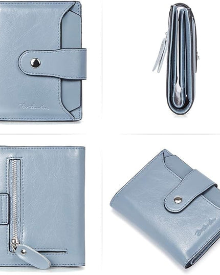 BOSTANTEN Women Leather Wallet RFID Blocking Small Bifold Zipper Pocket Wallet Card Case Purse with ID Window