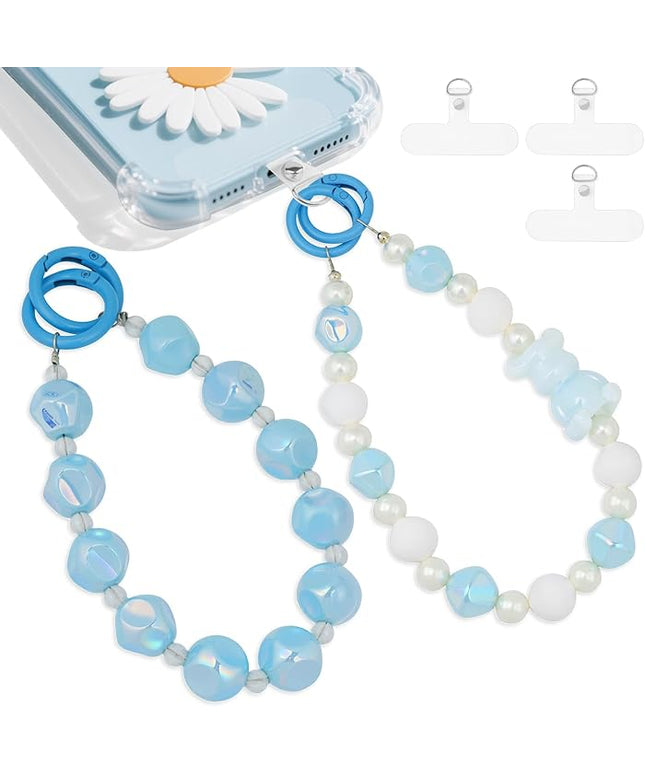 2 Pcs Phone Charm Wrist Strap with Tether Tab, Double Anti Lost Cute Beaded Wrist Lanyard, Detachable Transparent Phone Charms for Bag, Key Chains, Camera Decor