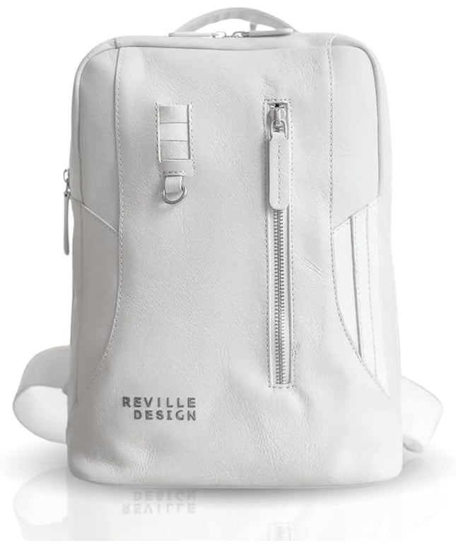 Full Grain Leather Backpack – Water-Resistant, Padded Laptop Compartment, Adjustable Straps, 16L Capacity, Slim Design, Leather Backpack for Men and Women - Cloud White