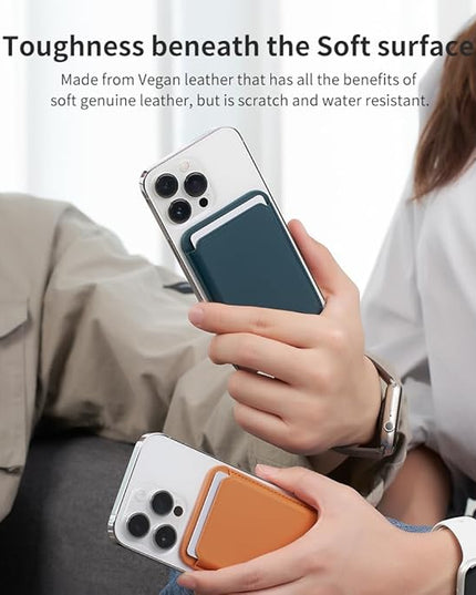 Sinjimoru Magnetic Card Wallet, Premium Vegan Leather Phone Wallet for MagSafe 3-Card Holder Compatible with iPhone 17 Pro Max Air 16 15 14 13 Series. M-Viica Basic White