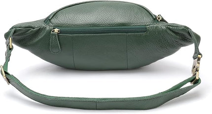 Genuine Leather Fanny Pack large capacity Crossbody Waist Bag with Zipper phone Pockets green