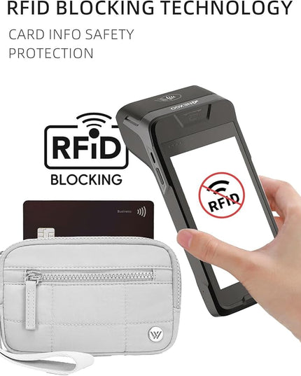 WESTBRONCO Wristlet Wallets for Women Nylon Quilted RFID Wallet with 3 Zipper Purse for Travel