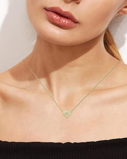 Dainty 14k Gold Heart Necklace, Birthstone Necklace for Women Trendy, Tiny Cubic Zirconia Choker Pendant Necklaces, Cute Love Jewelry Birthday Gifts for Girlfriend Daughter Niece Wife Her