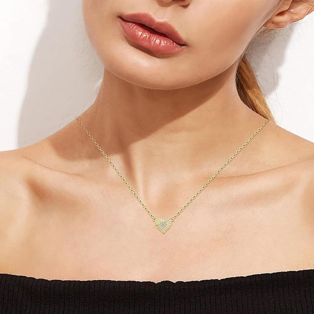 Dainty 14k Gold Heart Necklace, Birthstone Necklace for Women Trendy, Tiny Cubic Zirconia Choker Pendant Necklaces, Cute Love Jewelry Birthday Gifts for Girlfriend Daughter Niece Wife Her