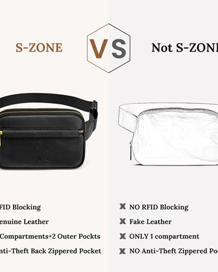 S-ZONE Fanny Packs for Women Genuine Leather RFID Blocking Crossbody Bags Purses Sling Waist Chest Bag Gifts Travel Running Adjustable Strap Men