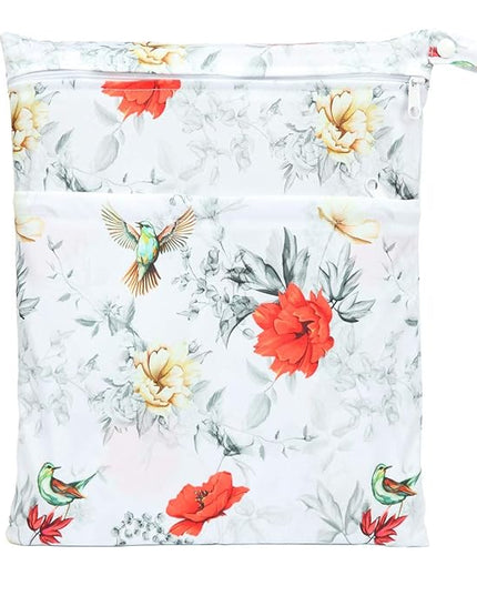 Wet Bag Baby Cloth Diaper Nappy Insert Reusable Washable With Two Zippered Pockets (Red Poppy)