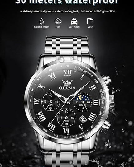 OLEVS Mens Watch Luxury Big Face Stainless Steel Analog Quartz Multifunctional Waterproof Luminous Date Two Tone Fashion Dress Wrist Watches for Man