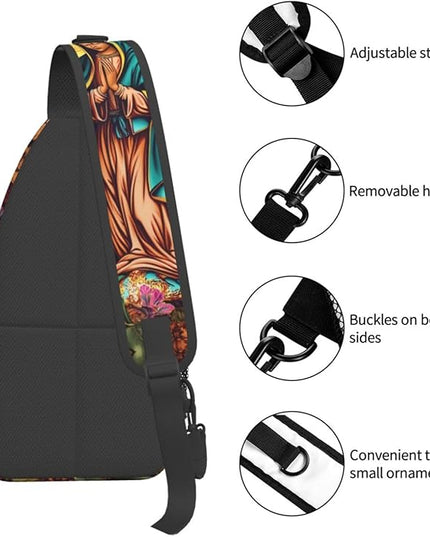 Our Lady of Guadalupe Sling Bag Crossbody Bags Clovers Chest Bag for Travel Hiking for Men Women Flower Mary 1