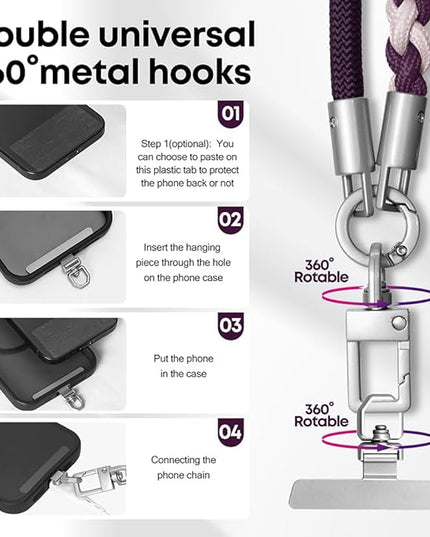 Besnfoto Phone Lanyard Crossbody Phone Strap 3-IN-1 Neck and Wrist strap for Cell Phone 360°Universal Metal Buckles and Tabs