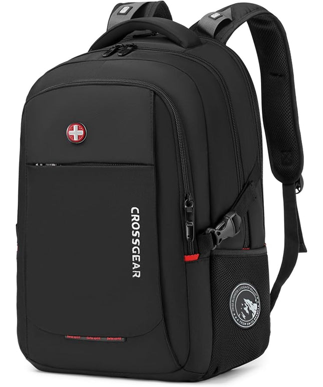 CROSSGEAR Travel Laptop Backpack Commuter Backpack Classic Backpack Water Resistant with USB Charging Hole Computer Bag Daypack for Men Women Work Daily Life,Black