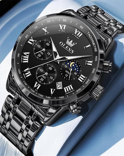 OLEVS Mens Watch Luxury Big Face Stainless Steel Analog Quartz Multifunctional Waterproof Luminous Date Two Tone Fashion Dress Wrist Watches for Man