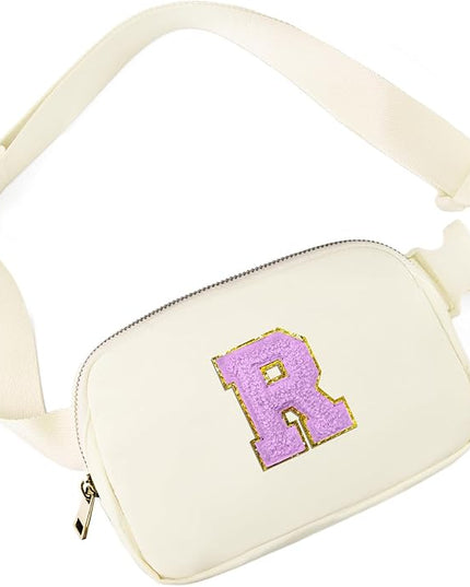 Gitus Gifts for 8 9 10 11 12 Year Old Girls Belt Bag Fanny Pack Crossbody Bags with Initial Letter Patch Cute Stuff Birthday Gifts for Teen Girls Women Personalized Trend Stuff (Ivory-R)