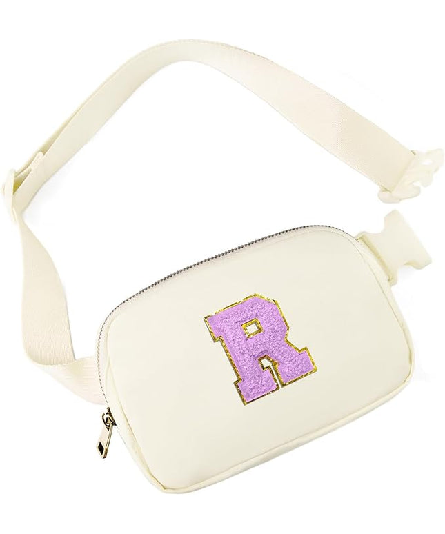 Gitus Gifts for 8 9 10 11 12 Year Old Girls Belt Bag Fanny Pack Crossbody Bags with Initial Letter Patch Cute Stuff Birthday Gifts for Teen Girls Women Personalized Trend Stuff (Ivory-R)