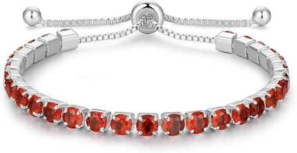 Valentines Day Gifts Sterling Silver Birthstone Tennis Bracelets for Women 4mm Tennis Bolo Bracelet Fashion Jewelry Birthday Gifts for Women Wife Mom Her | Adjustable Size 9"