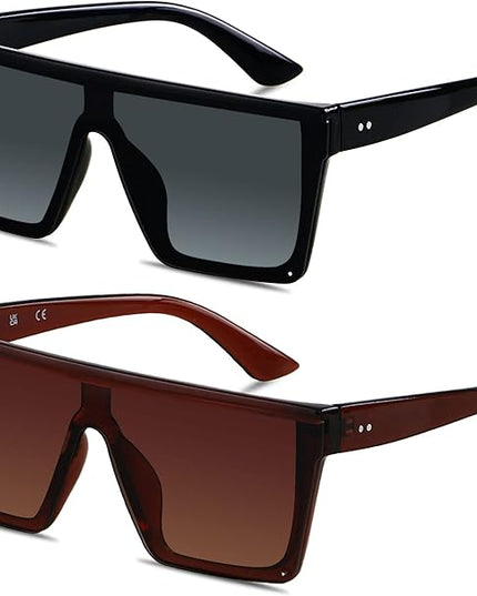 LYZOIT Square Oversized Sunglasses for Women Men Big Flat Top Fashion Shield Large UV Protection Rimless Shades