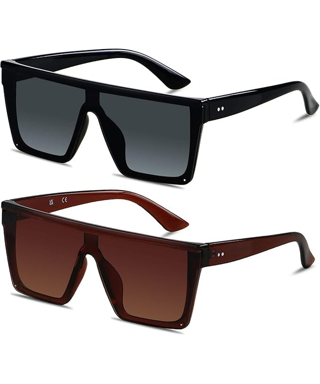 LYZOIT Square Oversized Sunglasses for Women Men Big Flat Top Fashion Shield Large UV Protection Rimless Shades