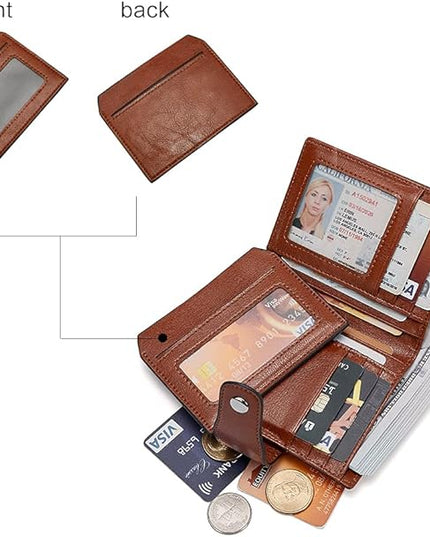 BOSTANTEN Women Leather Wallet RFID Blocking Small Bifold Zipper Pocket Wallet Card Case Purse with ID Window