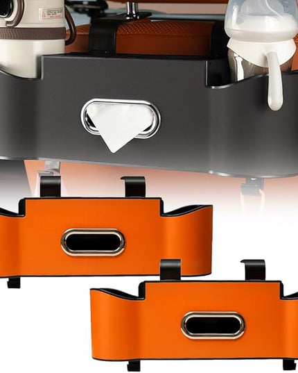 3-in-1 Car Backseat Organizer with Cup Holder, Car Back Seat Storage Box with Drink Cup Holder Tissue Box, for Hold Phone,Snacks, Drinks, Handbag (1, Orange)