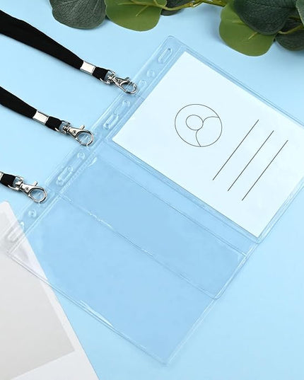 3 Pack Clear Plastic Passport Badge Holders with Lanyard, 4x6 Inch Vertical No Zipper ID Card Holder with Black Lanyard Extra Large ID Badge Holder for Passport