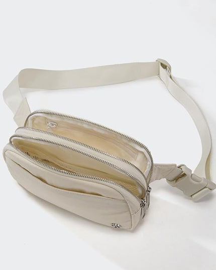 Pander Everywhere Belt Bag for Women, 5 Zipper Pockets Nylon Crossbody Fanny Pack Purse (White Opal)