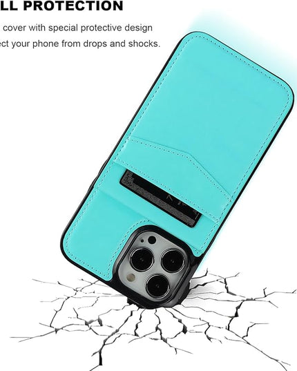 KIHUWEY Compatible with iPhone 13 Pro Max Case Wallet with Credit Card Holder, Premium Leather Magnetic Clasp Kickstand Heavy Duty Protective Cover for iPhone 13 Pro Max 6.7 Inch(Light Blue)