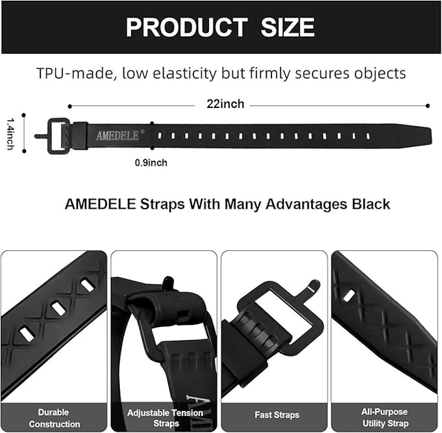 4 Pack Lashing Straps with Buckles,Adjustable Utility Tension Straps,Simple Tie-Downs Straps for Securing Bike Moto Luggage,Garden Hoses,Skis,Wires and Cables,Black,22"