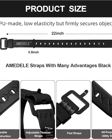 2 Pack Lashing Straps with Buckles,Adjustable Utility Tension Straps,Simple Tie-Downs Straps for Securing Bike Moto Luggage,Garden Hoses,Skis,Wires and Cables,Black,22"