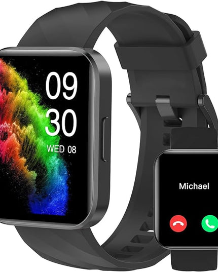 RUIMEN Smart Watches for Men Women (Answer/Make Calls) Compatible with iPhone/Android Phones, 1.85" HD Screen Fitness Tracker Heart Rate Monitor 100+ Sports Tracker Watch Waterproof (Black)