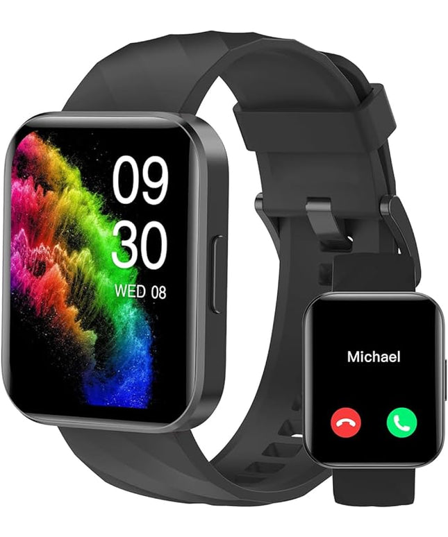 RUIMEN Smart Watches for Men Women (Answer/Make Calls) Compatible with iPhone/Android Phones, 1.85" HD Screen Fitness Tracker Heart Rate Monitor 100+ Sports Tracker Watch Waterproof (Black)