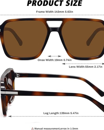 Retro Aviator Sunglasses for Women Men Trendy Classic Square 70s 80s 90s Vintage Shades Double Bridge Aviators FZN813