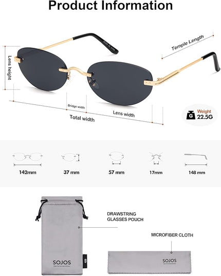 SOJOS Retro Small Oval Sunglasses Womens Trendy Rimless Sun Glasses Vintage Narrow Shades SJ1242