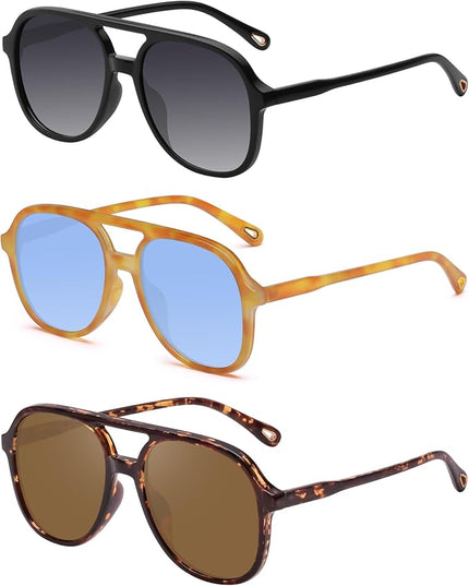 YDAOWKN Retro Square Aviator Sunglasses for Womens Mens Vintage 70s Double Bridge Sun Glasses