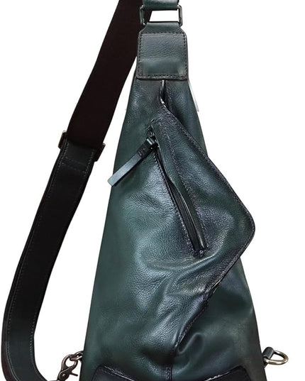 Genuine Leather Sling Bag for Men and Women Vintage Full Grain Leather Sling Purse Chest Daypack Over Shoulder Crossbody Bag (Gray)