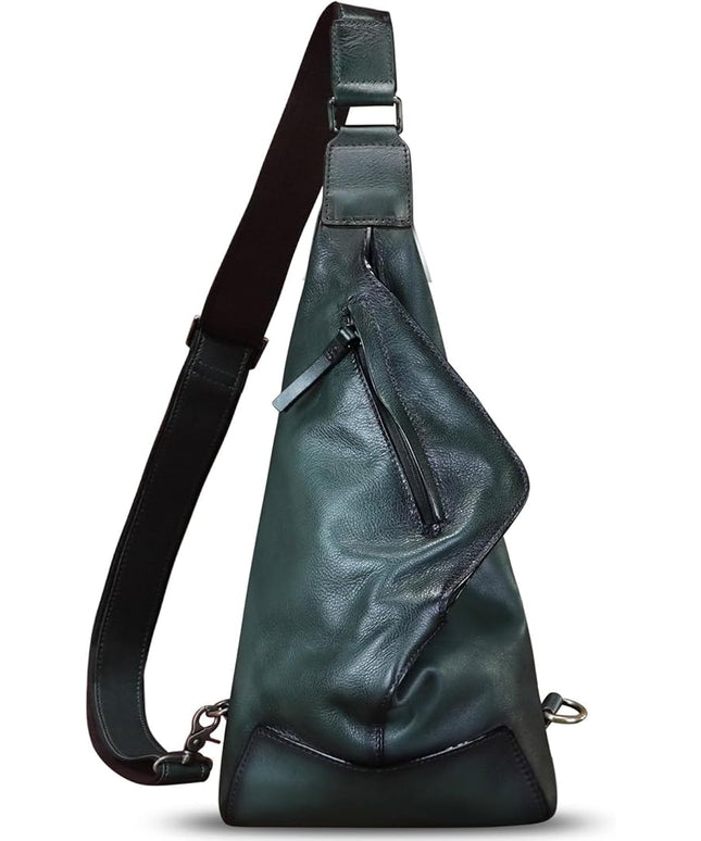 Genuine Leather Sling Bag for Men and Women Vintage Full Grain Leather Sling Purse Chest Daypack Over Shoulder Crossbody Bag (Gray)