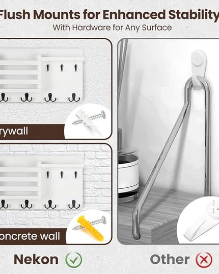 Nekon Mail Holder for Wall Mail Organizer with Key Hooks Hallway Farmhouse Decor Storage Racks with Floating Shelf and Flush Mount Hardware (16.8Inch x 10Inch x 3.2Inch)